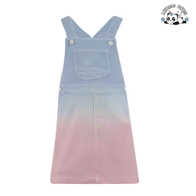 LEZONKIDS - Vestido infantil de jeans com tingimento colorido personalizado de 2024, vendido superior, rosa e azul, para meninas de 2-14T